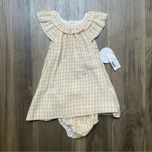 Edgehill Collection NWT Baby Girl Yellow Gingham Gauze Dress & Bloomers 6M